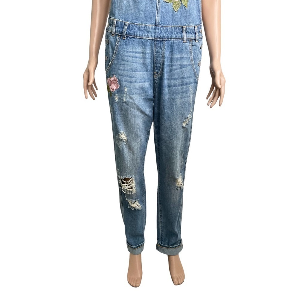 American Rag Floral Embroidered Distressed Jean Overalls - Picture 12 of 16